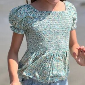 Girls Vignette Floral Smocked Peplum Top 2 Pack